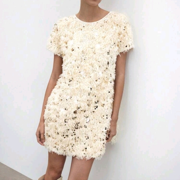 Elegant A-Line Apricot Sequins Plush Urban Modern Christmas Party Cocktail Dress - Picture 2 of 4